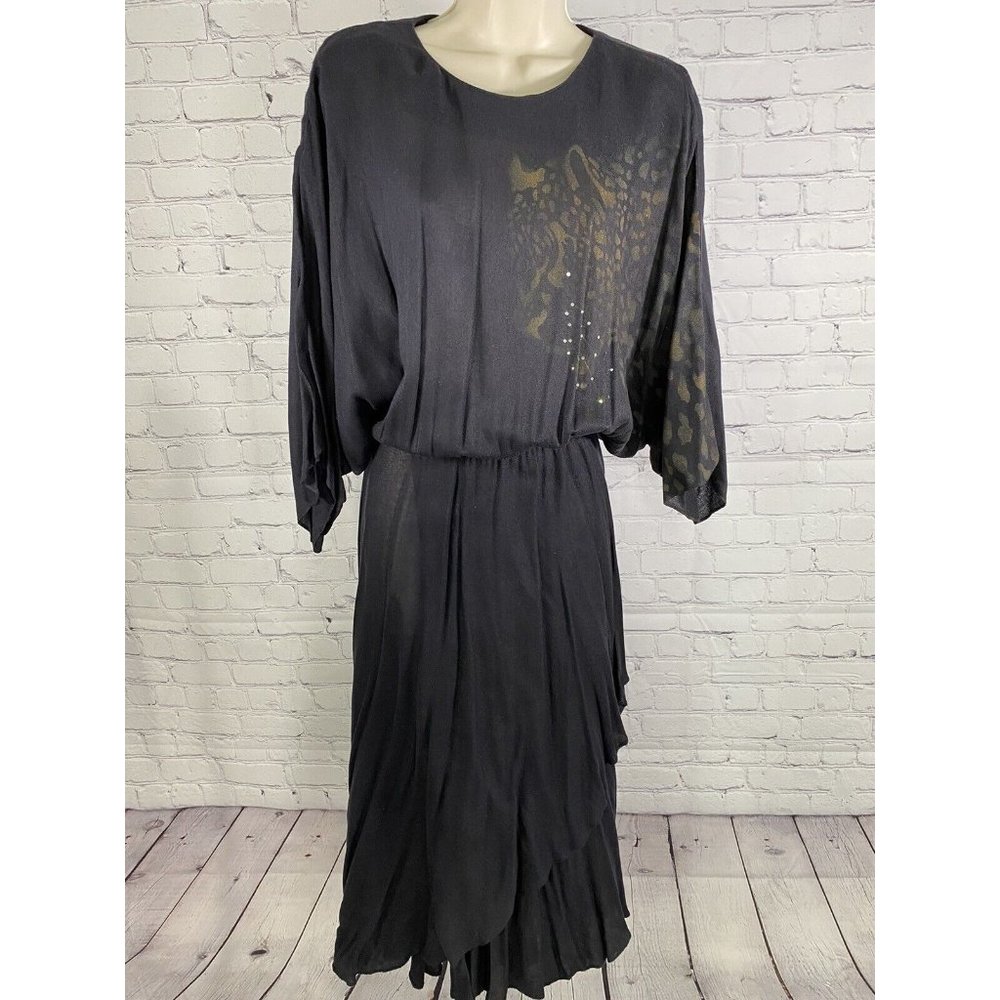 Vintage Sybil California Black Wool Blend Asymmetrical Layered Long Dress 14